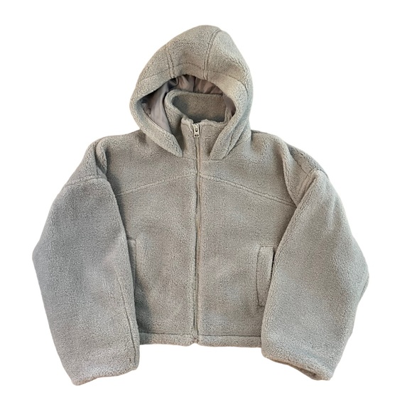 TOPSHOP | NWT!! Hooded Grey Long Sleeve Teddy Jacket, Size US 10 - Picture 2 of 9